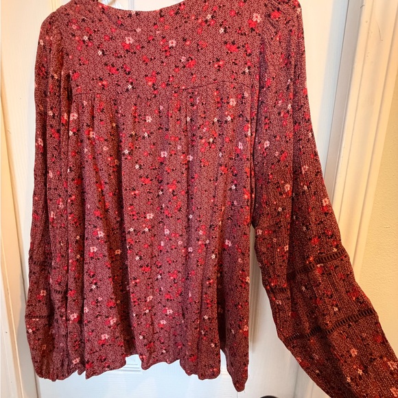 Knox Rose Burgundy Floral Square-Neck Peasant Top - Picture 4 of 5